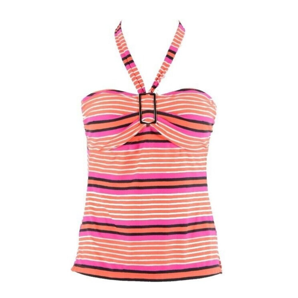 Island Escape $30 Sz 10 Coral Black Multi Halter Nylon Blend Swim Top